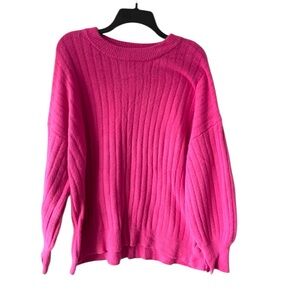 NWOT Aerie Bright Pink Crew Neck Ribbed Sweater SZ S
